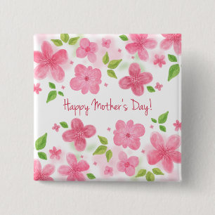 Elegant Floral Happy Mother's Day Pin Button