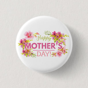 Elegant Floral Happy Mother's Day Pin Button