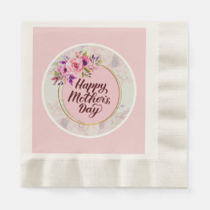 Elegant Floral "Happy Mother's Day" with Pink Rose Napkin