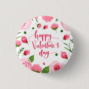 Elegant Floral Happy Valentine's Day Pin Button