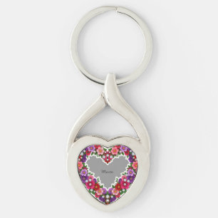 Elegant Floral Heart Design Key Ring