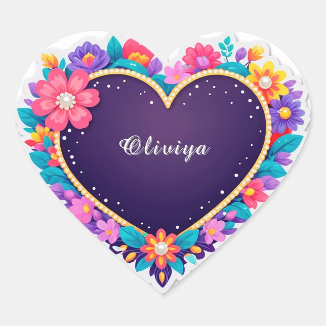 Elegant Floral Heart Design Sticker (Front)