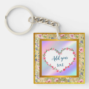 Elegant Floral Heart Frame: for Every Occasion Key Ring