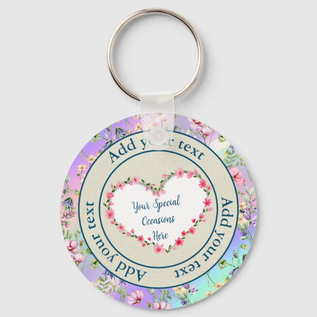 Elegant Floral Heart Frame: for Every Occasion Key Ring (Front)