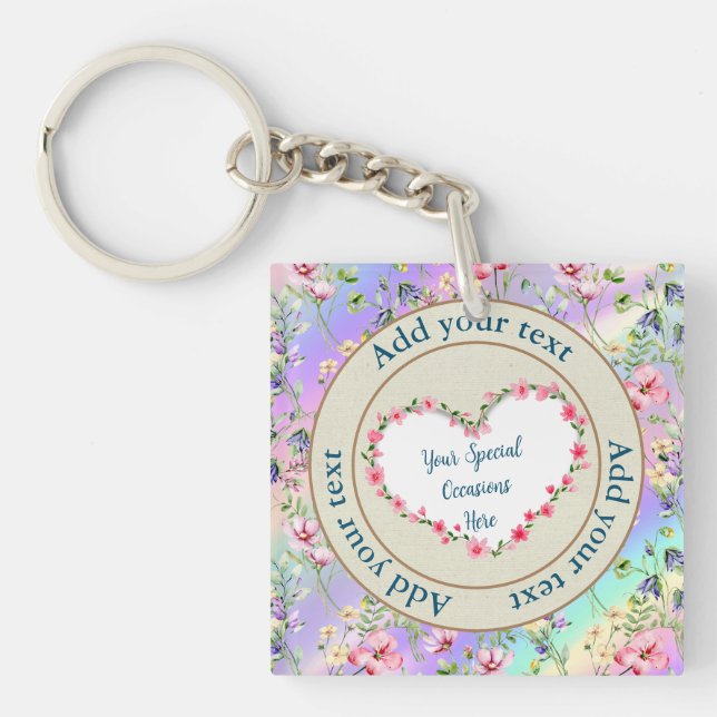Elegant Floral Heart Frame: for Every Occasion Key Ring (Front)
