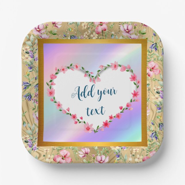 Elegant Floral Heart Frame: for Every Occasion Paper Plate (Front)