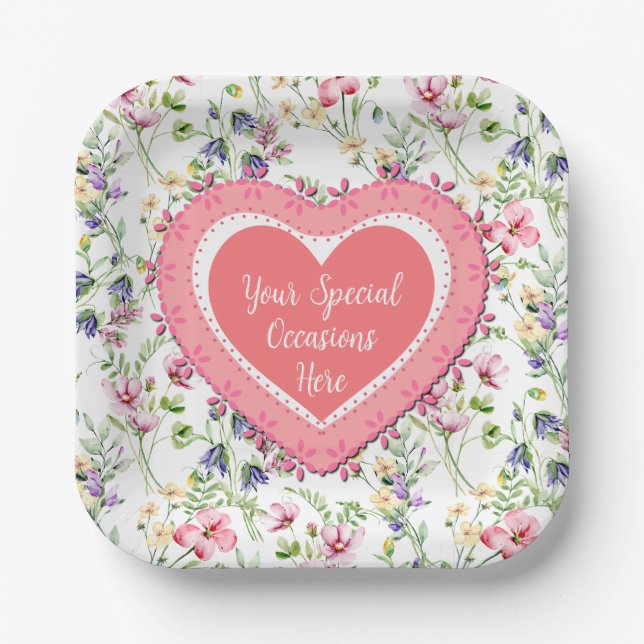 Elegant Floral Heart Frame: for Every Occasion Paper Plate (Front)