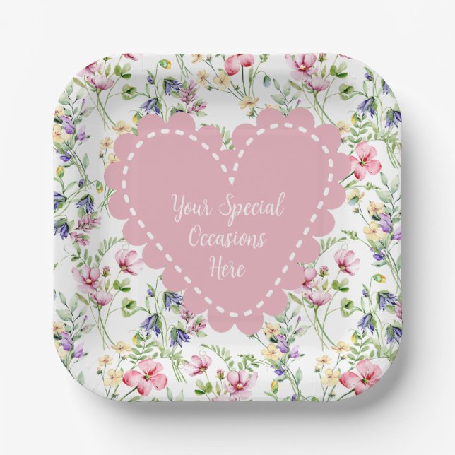 Elegant Floral Heart Frame: for Every Occasion Paper Plate (Front)