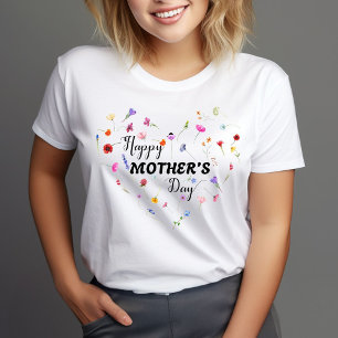 Elegant Floral Heart Happy Mother's Day T-Shirt