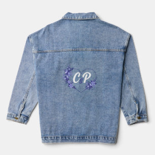 Elegant Floral Heart Purple Personalized Monogram  Denim Jacket