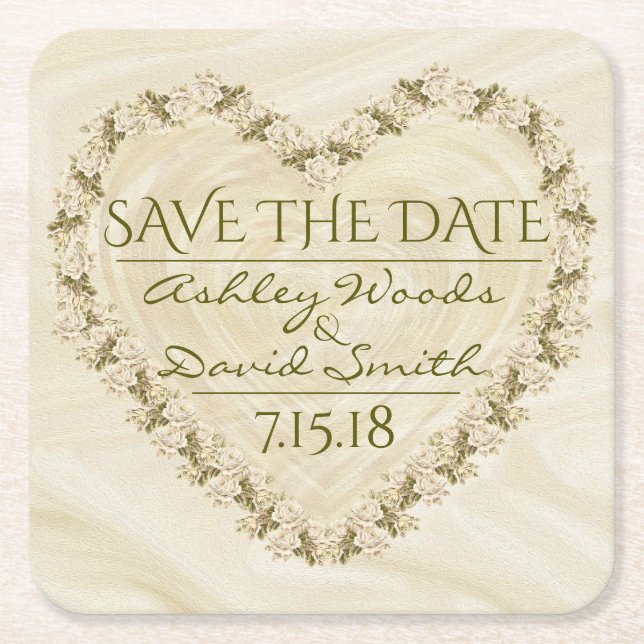 Elegant Floral Heart Save The Date Coaster (Front)