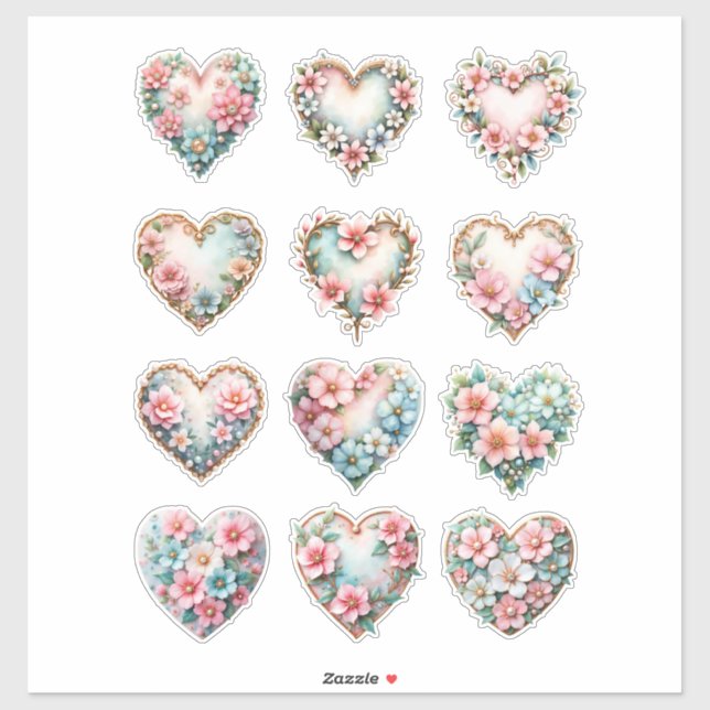 Elegant Floral Heart Sheet of Stickers (Sheet)