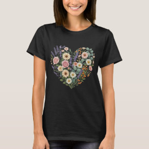 Elegant Floral Heart Silhouette Aesthetic T-Shirt