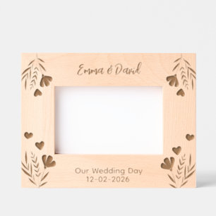Elegant Floral Heart Wedding Newlywed Couple Etched Frames