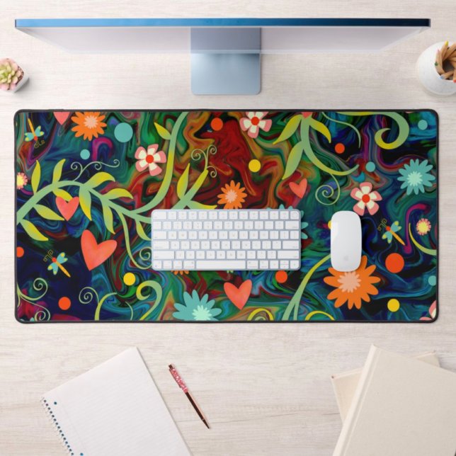 Elegant Floral Heart Whimsical Personalised  Desk Mat (Creator Uploaded)