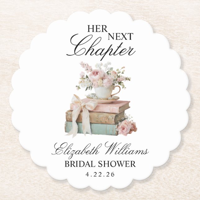 Elegant Floral Her Next Chapter Bridal Shower  Paper Coaster (Front)