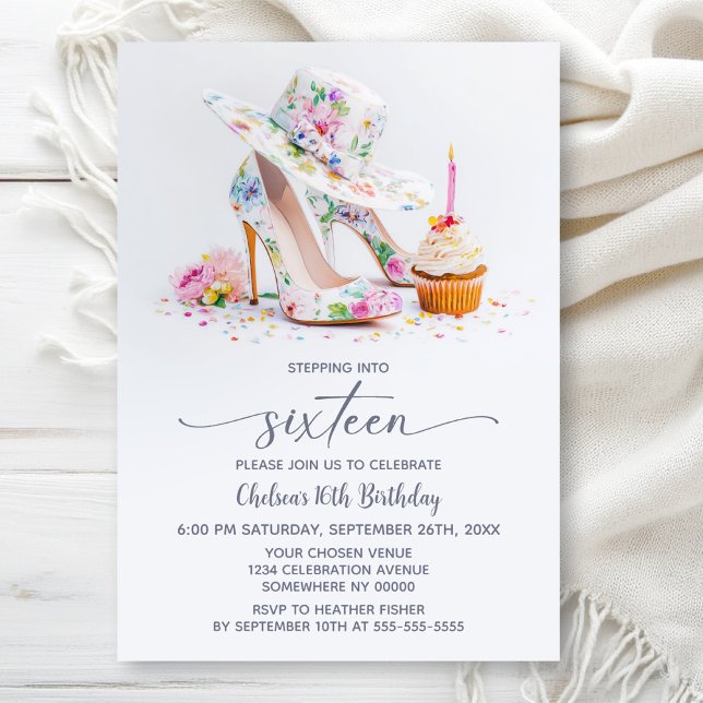 Elegant Floral High Heel Shoes 16th Birthday Party Invitation (Creator Uploaded)