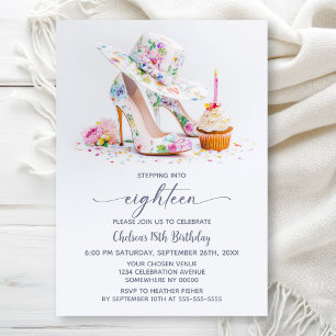 Elegant Floral High Heel Shoes 18th Birthday Party Invitation