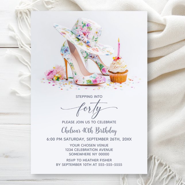 Elegant Floral High Heel Shoes 40th Birthday Party Invitation (Creator Uploaded)