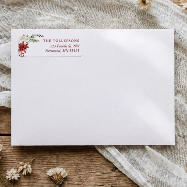 Elegant Floral Holiday Return Address Labels (Elegant winter wedding or holiday / Christmas card personalized return address labels.)