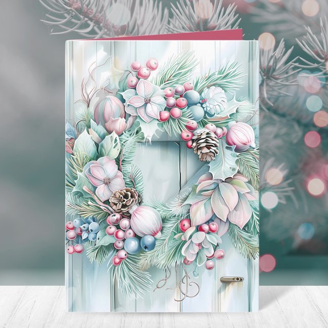Elegant Floral Holly Berry Christmas Wreath Holiday Card (Creator Uploaded)
