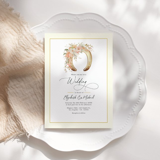 Elegant Floral Horseshoe Western Wedding QR Code Invitation (Elegant Floral Horseshoe Western Wedding QR Code Invitation)