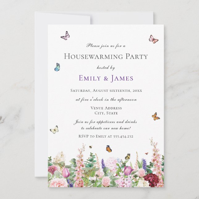 Elegant Floral Housewarming Party Invitation (Front)