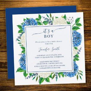 Elegant Floral Hydrangea It's A Boy Baby Shower Invitation