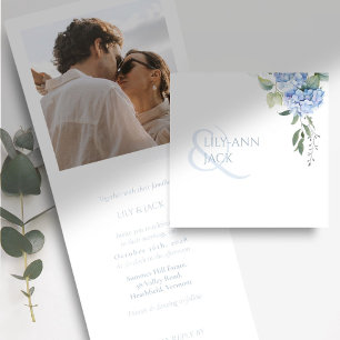 Elegant Floral Hydrangea Photo Website Wedding Tri-Fold Invitation