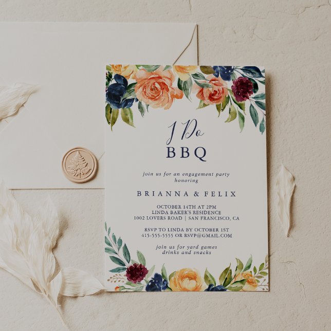 Elegant Floral I Do BBQ Engagement Party  Invitation (Creator Uploaded)