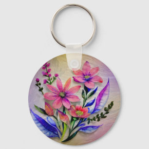 Elegant Floral I Watercolor Pink and Purple Flower Key Ring