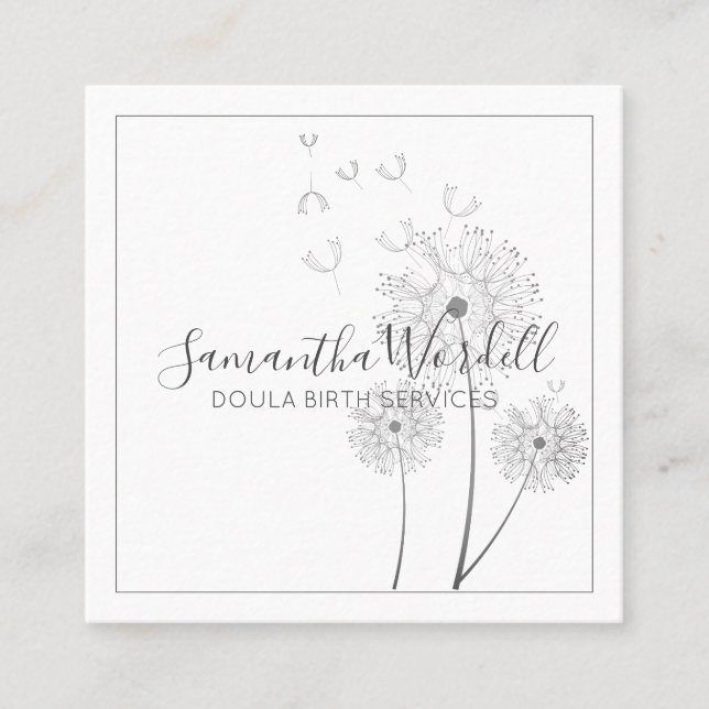 Elegant Floral Illustration Doula Or Midwife Square Business Card (Front)