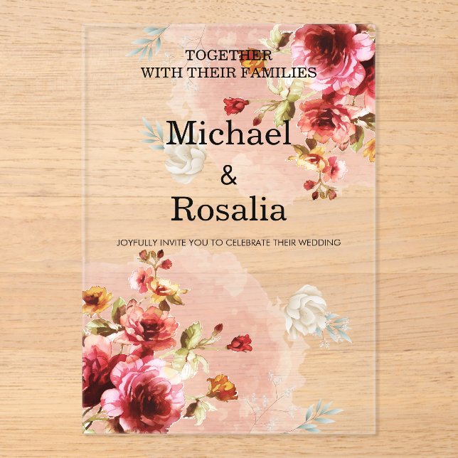 elegant floral illustrations acrylic invitations (Front)
