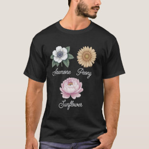 Elegant Floral Illustrations Anemone, Peony, and S T-Shirt