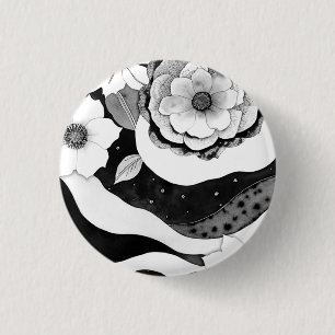 Elegant Floral in Black and White 3 Cm Round Badge