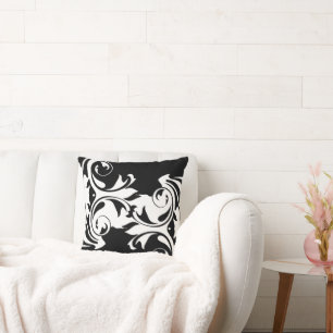Elegant Floral in Black and White Cushion