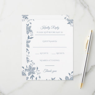 Elegant Floral in Dusty Blue Attendance RSVP Card