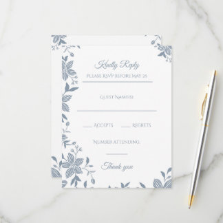 Elegant Floral in Dusty Blue Attendance RSVP Card