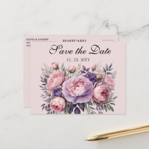 Elegant floral in soft pastel Save the Date Postcard