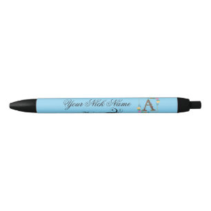 Elegant Floral Initial A Black Ink Pen