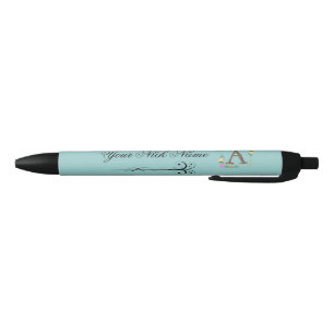 Elegant Floral Initial A Black Ink Pen