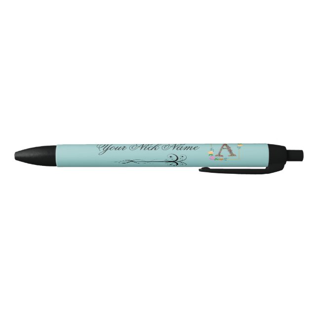 Elegant Floral Initial A Black Ink Pen (Bottom)