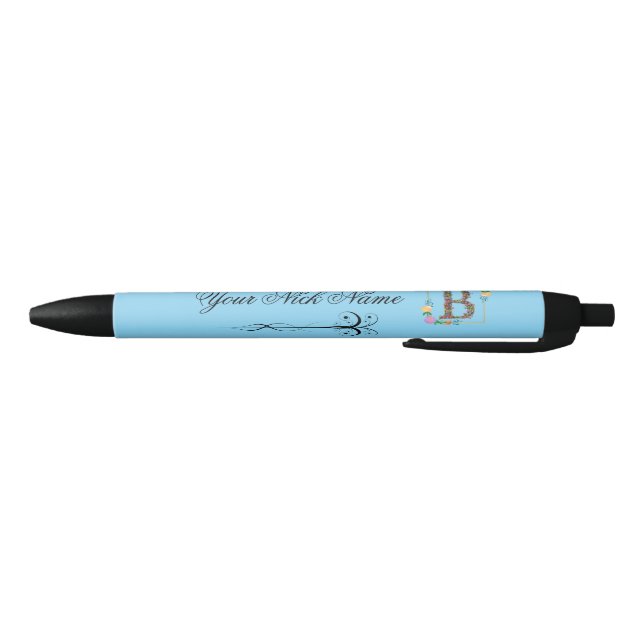 Elegant Floral Initial B Black Ink Pen (Bottom)