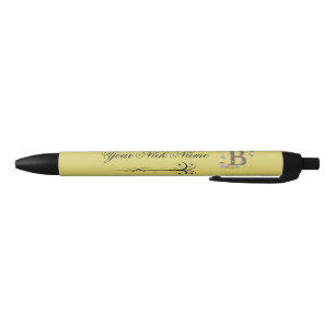 Elegant Floral Initial B Black Ink Pen