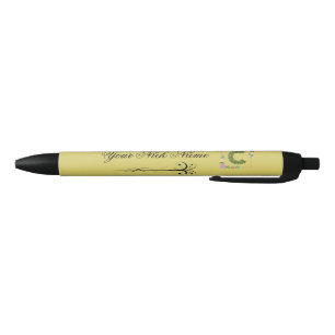 Elegant Floral Initial C Black Ink Pen