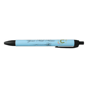 Elegant Floral Initial C Black Ink Pen