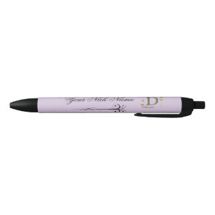 Elegant Floral Initial D Black Ink Pen