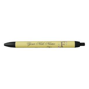 Elegant Floral Initial F Black Ink Pen