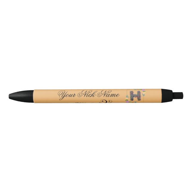 Elegant Floral Initial H Black Ink Pen (Front)