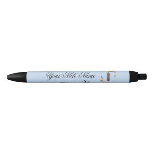 Elegant Floral Initial I Black Ink Pen